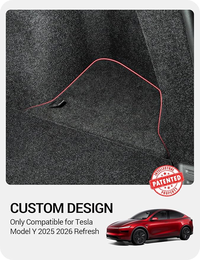 BASENOR 2025 2026 Tesla Model Y Trunk Storage Bins, (Proprietary Design) Trunk Organizer with Carpeted Lid, Rear Trunk Side Storage Box for 5-Seats Model Y Juniper Interior Accessories