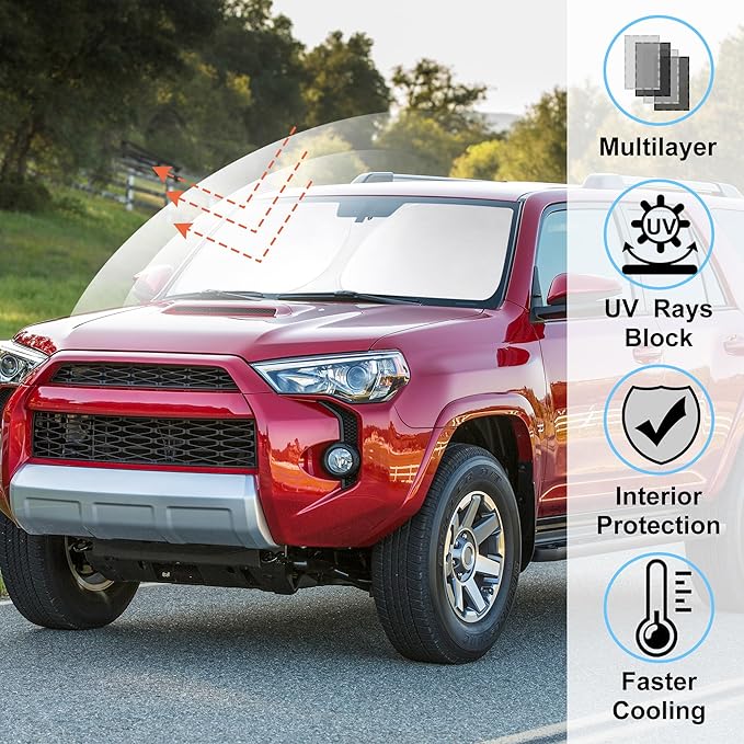 Windshield Sun Shade Fit for Toyota 4Runner 2010-2024 2025 2026 Accessories Foldable Front Window Sunshade Sun Protection Keeps Car Cool