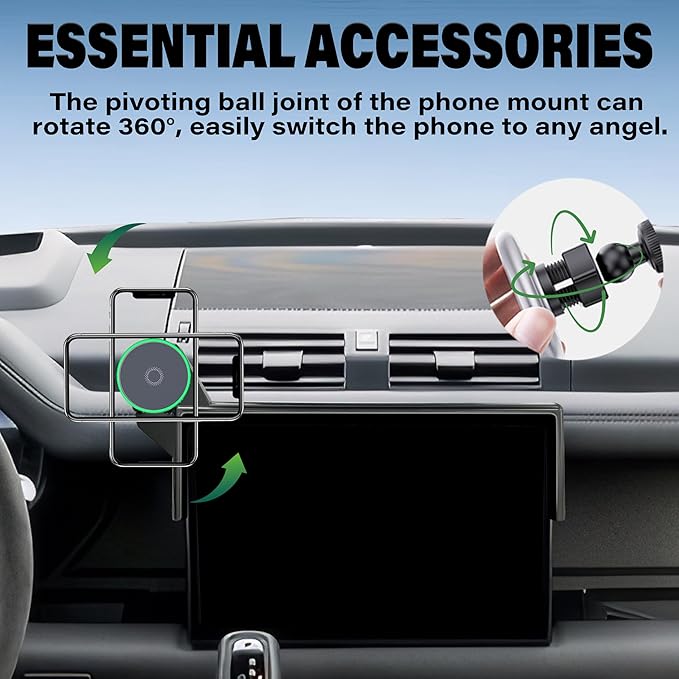 Car Phone Holder for 2022-2025 Land Rover Defender Accessories Apply to 11.4 Inch Screen 15W Fast Wireless Charger Screen Fixed Clip Cell Phone Mount Hands-Free 360 Degree Rotation