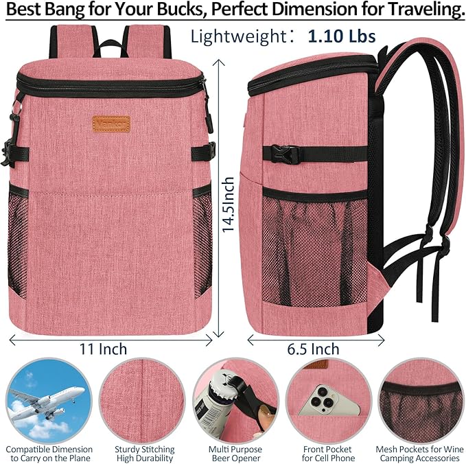 Camping Cooler Backpack 30 45 Cans, Soft Backpack Coolers Insulated Leak Proof Travel Cooler Bag Waterproof Lunch Picnic Beach Work Trip Thermal Bag Drink Beverage Beer Bag Cooler