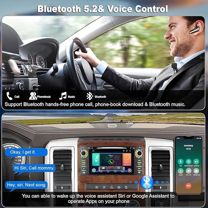 Car Radio Stereo with CD/DVD Player for Dodge RAM 1500 2500 3500 (2009-2012), for Jeep Wrangle/Unlimited (2007-2015),7 Inch Head Unit with CarPlay & Android Auto,Bluetooth & GPS Navigation