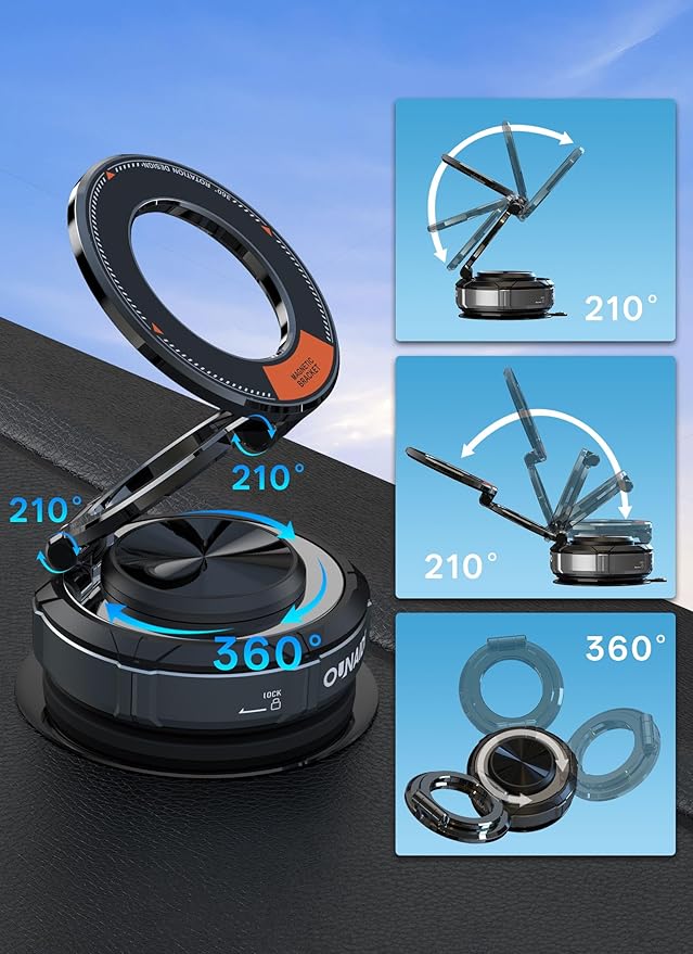 Car Phone Holder for Magsafe Car Mount 360° Adjustable Vacuum Magnetic Phone Holder 98LBS Suction Zinc Alloy Foldable Car Cell Phone Holder iphone Home Travel for iPhone 17 Pro Max 16 Christmas Gifts