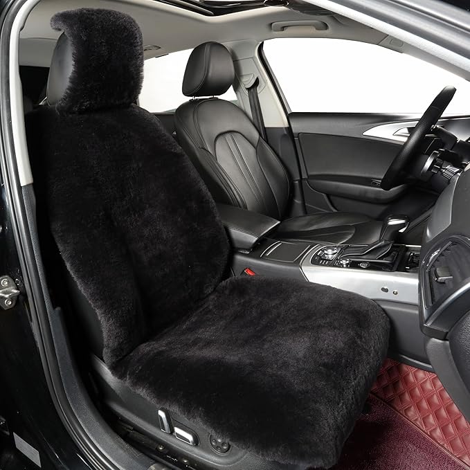 Natural Fur Sheepskin Universal car seat Covers for seat Cushion Auto Accessories, (Smoky Grey, Universal Fit)