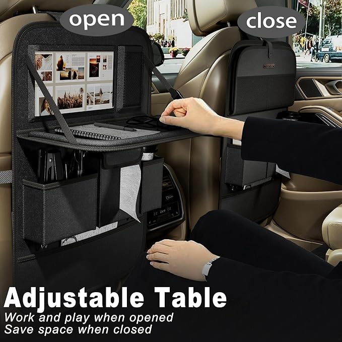 XDV Car Seat Organizers,Multi-functional Back Seat Protectors, Storage Pouches, and Tray Holders (for Cars, Kids, Seat Back and Rear Seats) (Plain Black, 2 Pcs)