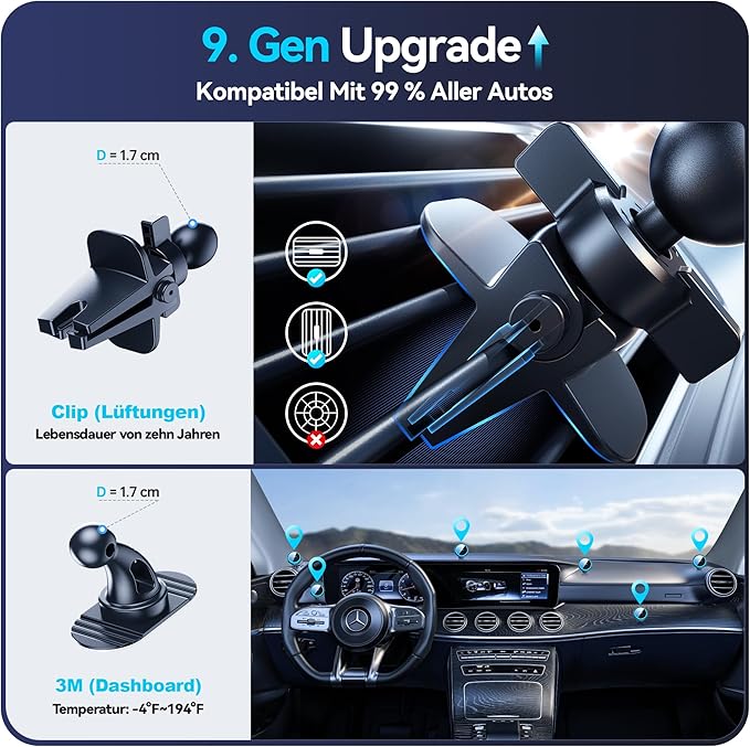 Beser for MagSafe Car Mount Charger, (4.13 lbf) Large Magnetic, 15W Qi Wireless Charger for Car, Vent/Dashboard, Phone Holder for iPhone 16/15/14/13/12 Series, 7 Color Lights, Aluminium, Deep Black