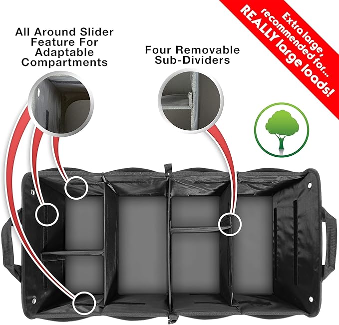 TRUNKCRATEPRO Save 15 per cent off bundle of 2 collapsible portable multi compartments trunk organizer (1 XL organizer and 1 regular blue organizer)