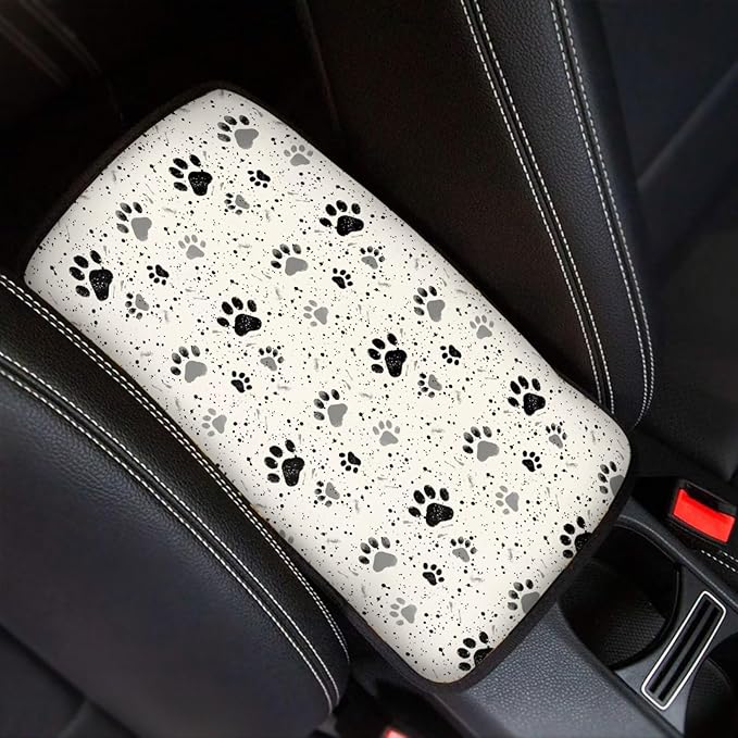UNICEU Grey Black Dog Paw Car Center Console Cushion Pads Universal Fit Automotive Armrest Seat Box Covers Sot Comfort Car Interior Accessories for Women Men,Scratch Resistant Armrest Pads