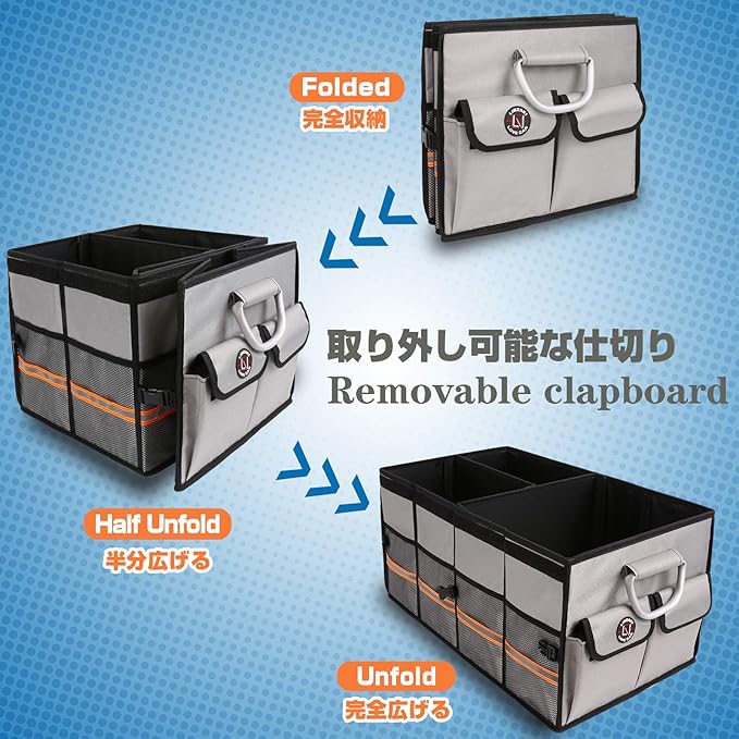 Car Trunk Organizer, Cargo Organizer SUV Trunk Storage Non Slip Bottom Waterproof Collapsible Durable Multi Compartments-(Standard,Gray)