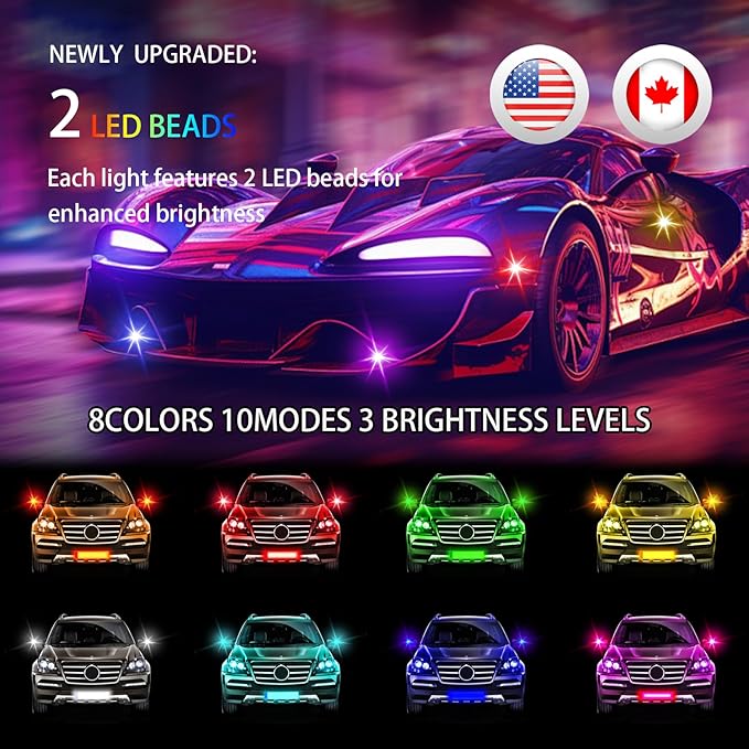 8PCS RGB Led Aircraft Strobe Lights For Cars, 8Colors High Brightness Wireless Led Strobe Light with Remote Control USB Waterproof Anti-Collision Warning Lights For Motorcycle Drone Aircraft Bike Boat