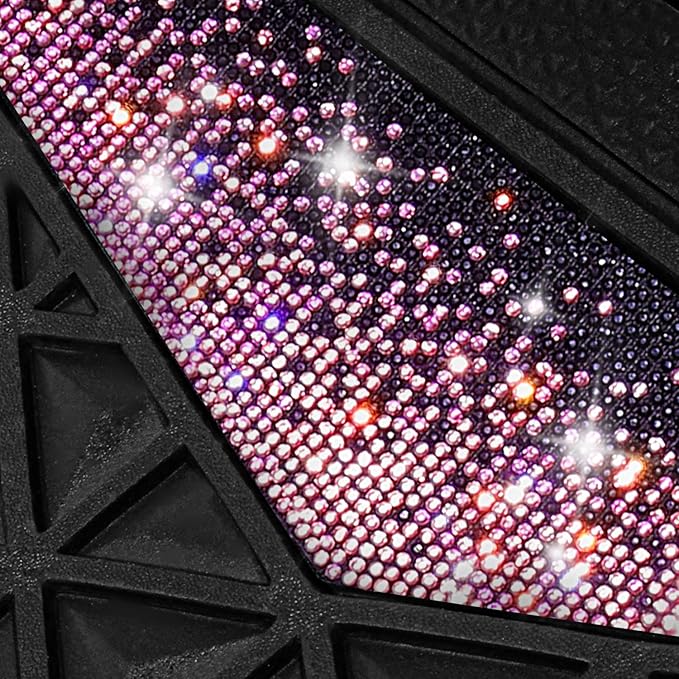 CAR PASS Bling Rubber Car Mats Diamond Floor Mats Full Set Anti-Slip 3D Rhombus Waterproof Universal Trim to Fit Liner Glitter Crystal Sparkly Shining Rhinestone Girl Women SUV Sedan Van, Black Pink