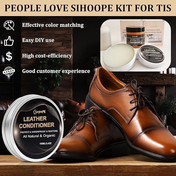 8.8oz Leather Recoloring Balm with 100ml Mink Oil,Beige Leather Repair Kit for Furniture,Leather Repair Cream,Leather Scratch Repair for Car Interior,Leather Conditioner for Couch