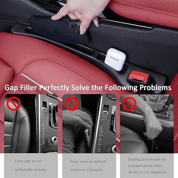 Dyale Car Seat Gap Filler 2 Pack, No Drop Seat Guard for Cars SUVs Trucks, Car Accessories Interior for Between Seat and Console, Prevent Stop Cellphone Wallet Keys Coins and Card from Dropping-Black