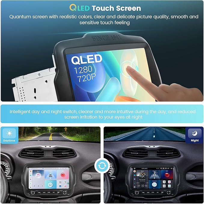 Roadanvi Car Radio for Jeep Renegade 2015-2022 Wireless Carplay/Android Auto, 9" Touch Screen Head Unit with Knob and Physical Button, Car Stereo with Gyroscope GPS Navigation, Bluetooth, WiFi,4G LTE