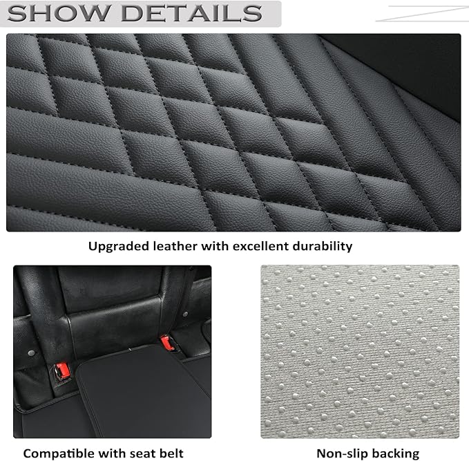 GIANT PANDA PU Leather Rear Seat Cover Protector, Anti-Slip Adjustable (50~55.5'') – Fits 90% Vehicles (Excludes Large SUVs/Trucks) - Black
