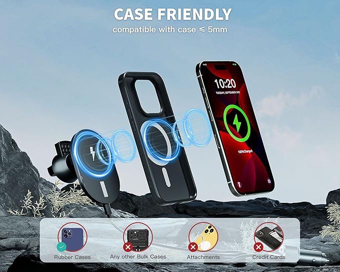 Car Phone Holder,2 Pack Magnetic Car Mount 15W-Qi Fast Wireless Car Charger Dashboard Windshield Vent Cell Phone Holder for Your Car Compatible with iPhone 17 Pro Max/17 Air/16 Pro/15 Plus/14/13/12/11