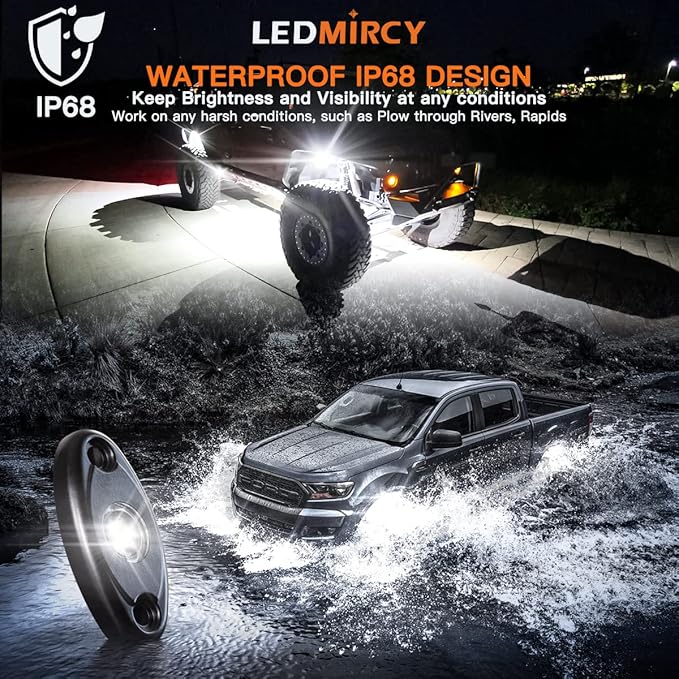 LEDMIRCY LED Rock Lights White 2PCS for Off Road Truck Auto Car Boat ATV SUV RZR Waterproof High Power Neon Trail Rig Lights Shockproof(Pack of 2,White)