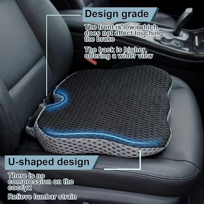 2 Pack Wedge Car Seat Cushion, Memory Foam Seat Cushion with Adjustable Strap for Car and Truck, Sciatica and Back Pain Relief, Comfort for Anti Slip and Breathable, Office, Long Drive