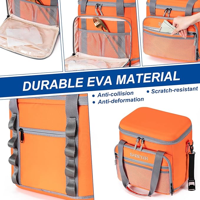 Soft Cooler Bag with Two Ice Packs,Collapsible Cooler for Travel with Adjustable Shoulder Strap,Large Capacity Leakproof Insulated Soft Sided Cooler Bag for Camping, Hiking, Picnic