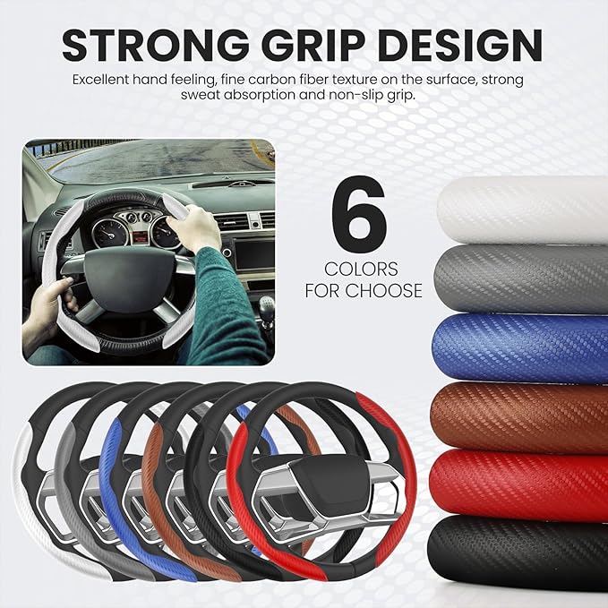 GSPSCN Universal Car Carbon Fiber Steering Wheel Cover Anti-Skid,Butterfly Steering Wheel Cover,Non-Slip Segmented Steering Wheel Protector,Fit for 99% Cars,Car Interior Accessories (White)
