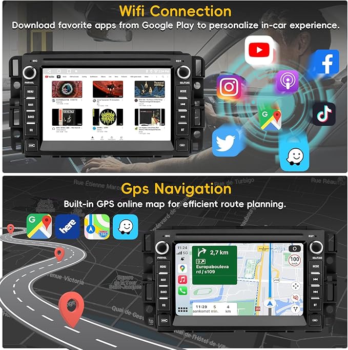 Car Radio Stereo for Chevy Silverado 2007-2014 Tahoe GMC Sierra Yukon,2+64G Android 13 Touch Screen Head Unit with CarPlay Android Auto Bluetooth GPS Navigation Backup Camera