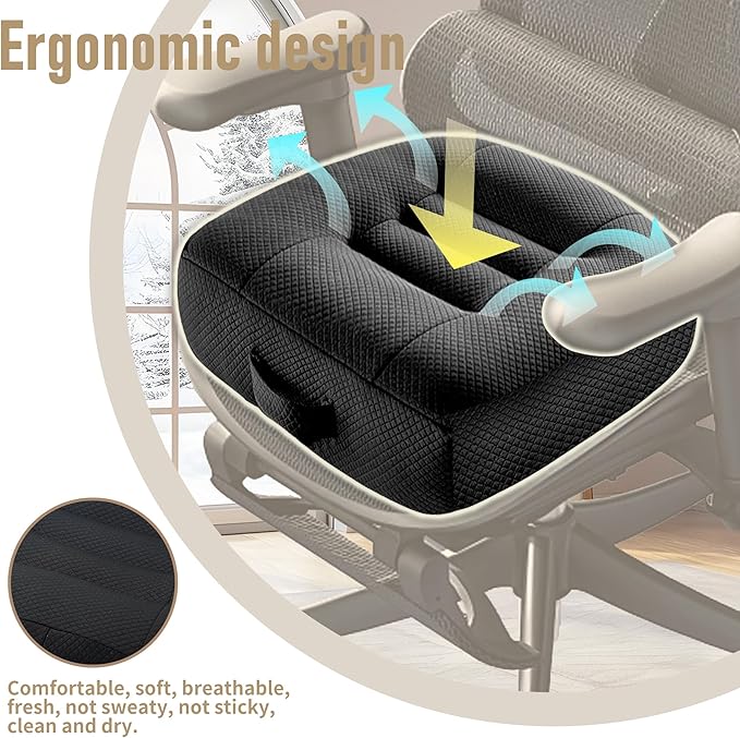 Car Booster Seat Cushion Height Adjustable Memory Foam Mesh Breathable 4.7" Thick Wedge Cushion for Driving Office Chair Lift Seat Pad for Short Adults Posture Support-Black