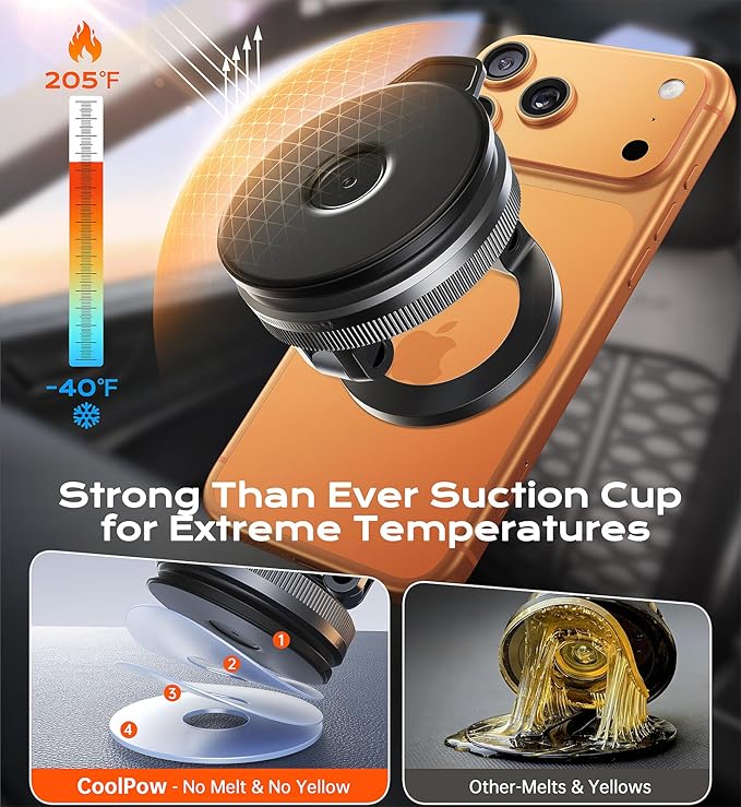 Coolpow【Newest Vacuum Magnetic Phone Holder for Car Phone Holder Mount【Movable Vacuum Suction】 Magsafe Car Mount Cell Phone Holders for Your Car Accessories for Women Men for iPhone 17 16 15 14 Kits