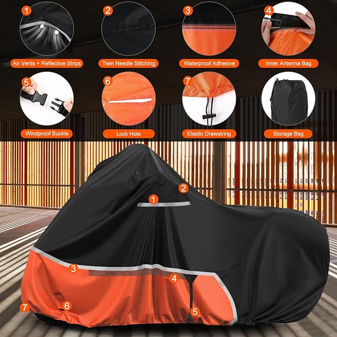 Waterproof Motorcycle Cover Replace for Indian Chieftain/Challenger, 420D Oxford Cloth Customized Motorcycle Cover for Snow Rain Dust Protection