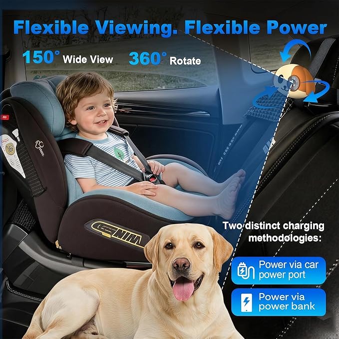 Cabin Care 1080P Baby Car Camera with Wireless CarPlay Adapter for iPhone Only, Real-Time Rear Seat Monitor, 150° Wide-Angle, IR Night Vision, Works with Factory Wired CarPlay (Dog)