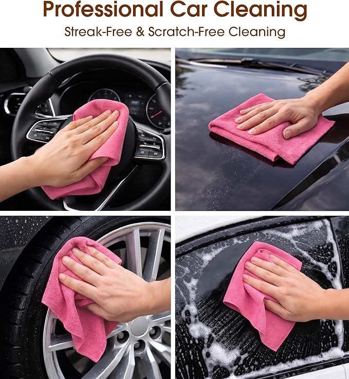 KitchLife Microfiber Cleaning Cloth Roll, 100 Pack - Tear-Away Microfiber Paper Towels, Lint-Free, Reusable, Washable for Kitchen, Car, Dishes, and Sensitive Surfaces (Pink)