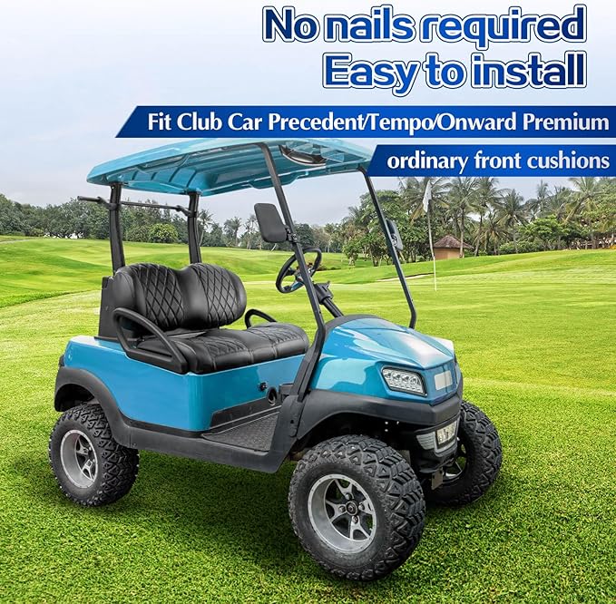 NOKINS Golf Cart P-P Diamond Leather seat Cover for it Club Car Precedent/Tempo/Onward Premium,No Stapler Required, Golf Cart Vinyl Replacement Seat Cover.Black