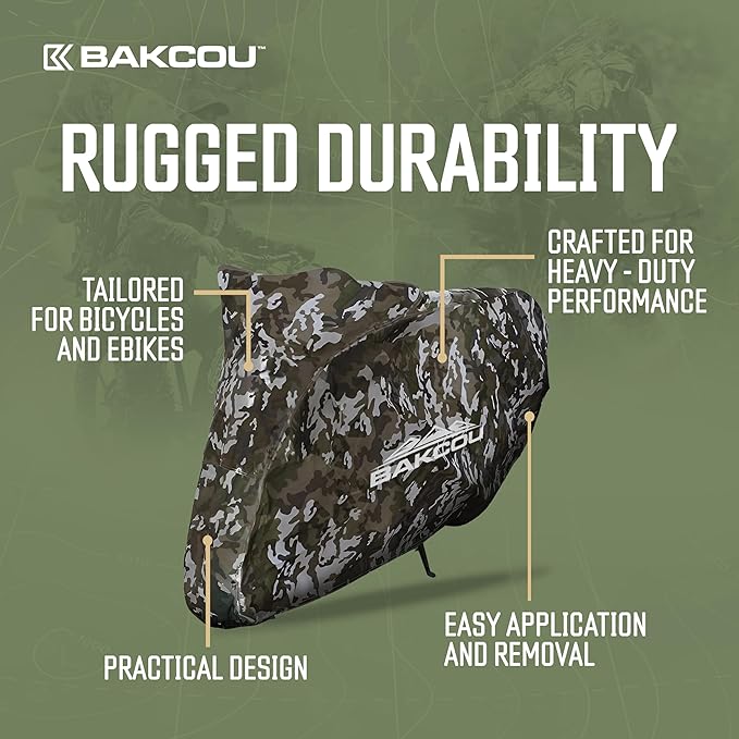 Bakcou - Heavy Duty Waterproof eBike Rain Cover - Protects Against Sun, Dust, Wind, Rain, and Snow - Nylon Cover with Cinch Cords for a Snug Fit