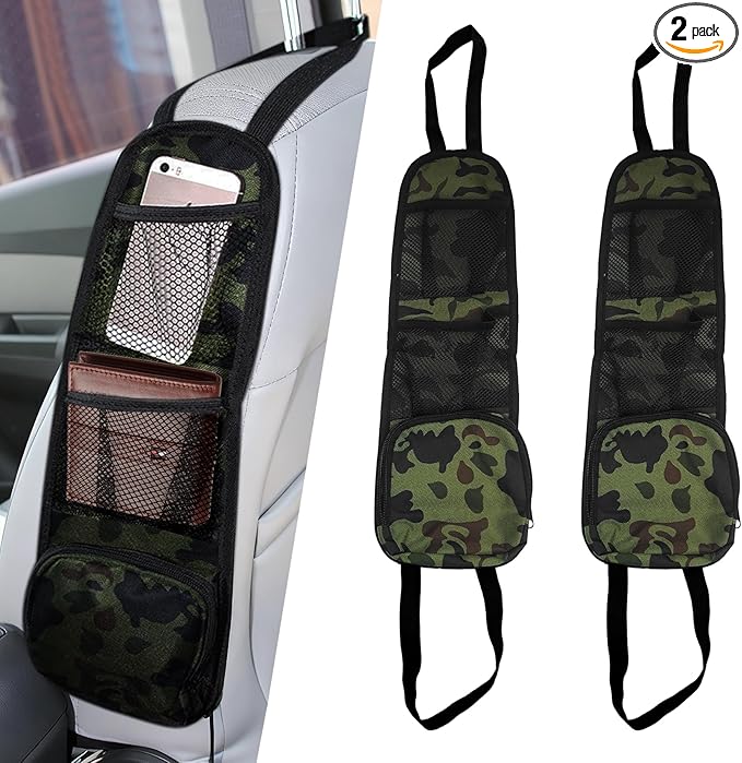 2PCS Car Seat Side Organizer, Seat Side Storage Pocket, Multifunctional Mesh Net Pocket, Car Multi-Pockets Backseat Organizer Side Hanging Bag for Storage Coins, Cell Phones (Green, 2PCS)