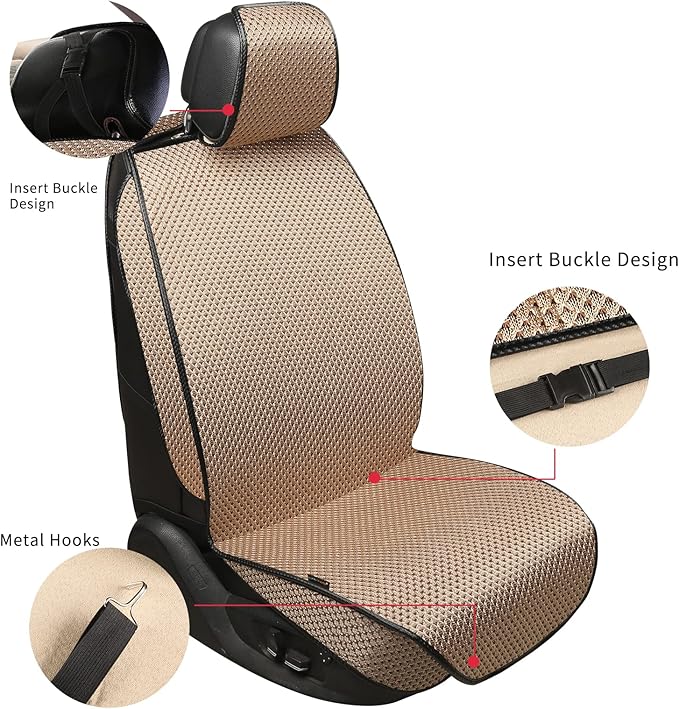 Auto Newer 2PCS Luxury Breathable Car Seat Cover,Front Car Seat Protector, Fit Four Seasons of Universal Automotive Vehicle Cushion Cover, Compatible with 90% Cars,SUV,Trucks (Gold Beige,Front Seats)