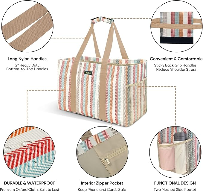 BALEINE Soft 9 Gallon Extra Large Utility Tote, Foldable Reusable Storage Bag (Color Stripe)
