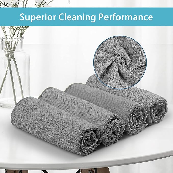 HOMEXCEL Grey Microfiber Cleaning Cloth 100 Pack, Microfiber Towel for Cars, Lint Free, Scratch-Free, Highly Absorbent, and Cleaning Rags for House, Window and Glass, Cars, TV Screen 11.5 X11.5 inch