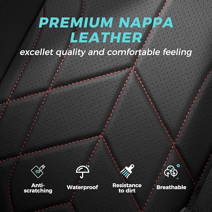 for Toyota RAV4 Seat Covers 2019 2020 2021 2022 2023 2024 2025 RAV 4 Prime & Hybrid XLE LE Limited XLE Premium (Not for XSE/SE Hybrid) - Custom Leather Car Seat Covers Full Set - BlackRed