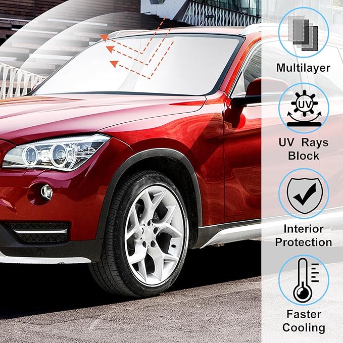 Windshield Sun Shade Custom Fit for 2011 2012 2013 2014 2015 BMW X1 E84 Accessories Foldable Sunshade Sun Blocker Protect Car from Sun Rays & Heat Damage Keep Car Cooler