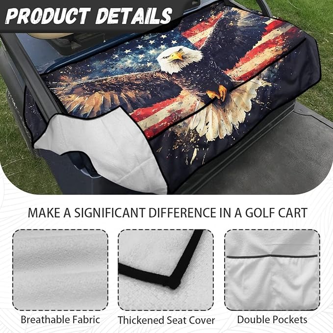 Biyejit Golf Cart Seat Covers with 4 Pockets Golf Cart Seat Towel Blanket Fits 2-Seat Golf Carts, Golf Cart Accessories