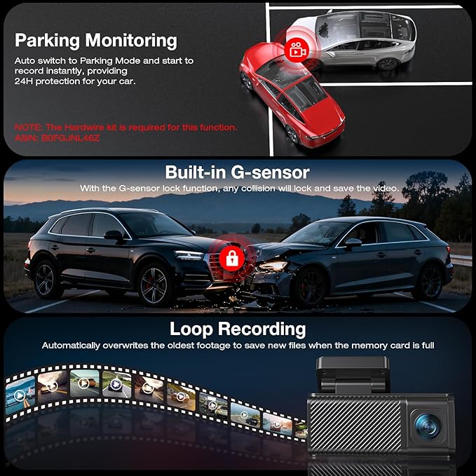 4K+2.5K Dash Cam Front and Rear,GPS,5.8G WiFi, Free 64GB Card Included,Dash Camera for Cars,2-Channel Car Camera,3.16'' IPS Screen,G-Sensor,24H Parking Monitor,Max 256GB