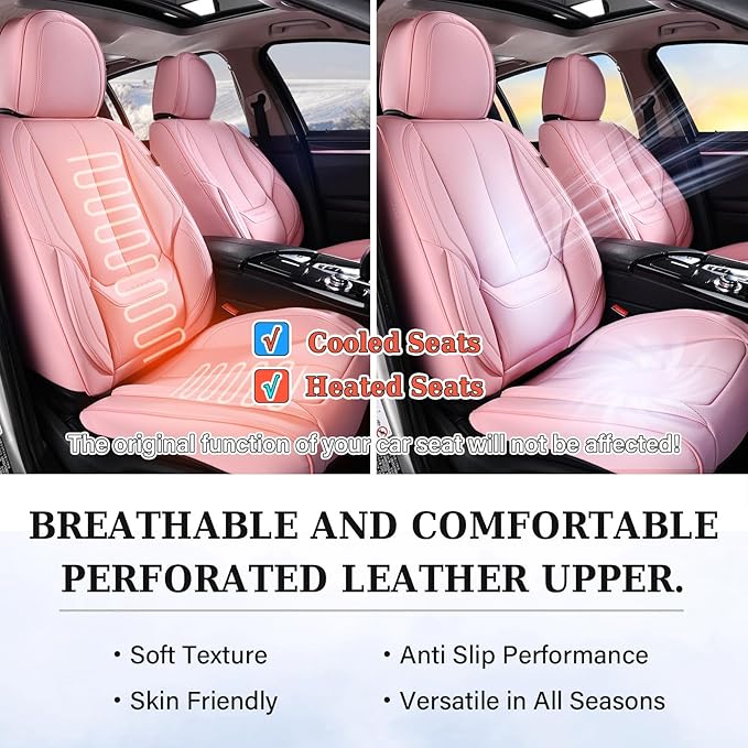 Coverado Seat Covers, Car Seat Covers Front Seats, Car Seat Cover, Car Seat Protector Waterproof, Car Seat Cushion Nappa Leather, Pink Seat Covers Carseat Cover Universal Fit for Most Cars