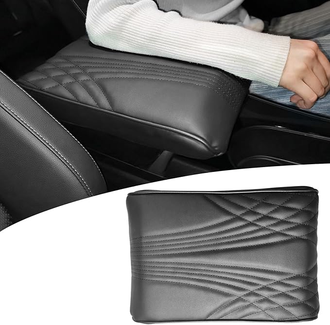 Center Console Heighten Cover Universal Leather Memory Foam Armrest Booster Pad Arm Rest Storage Box Protector for Cars, SUVs, Trucks Car Interior Accessories (Black)