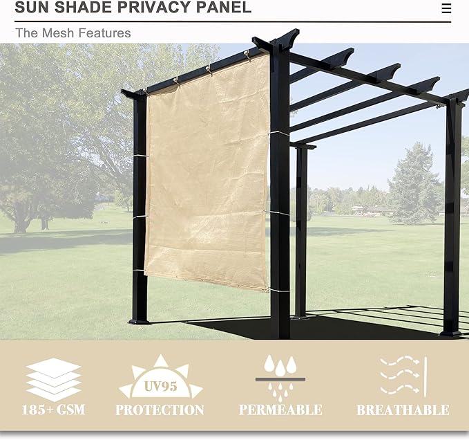 Sun Shade Privacy Panel with Grommets on 4 Sides for Patio, Awning, Window Cover, Pergola or Gazebo (Banha Beige, 8' x 5')