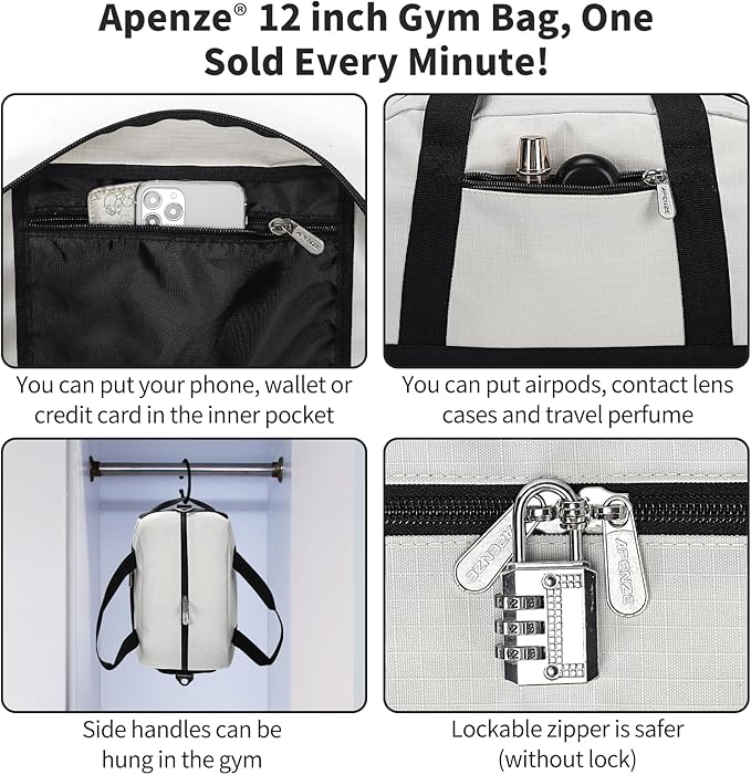 Small Gym Bag Carry On Bag - 12 in Mini Duffle Bag Lightweight for Overnight Travel(Beige)