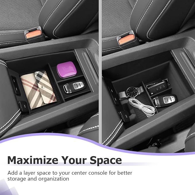 LUWU 2025 Mustang Mach E Center Console Organizer for 2025 Ford Mustang Mach E Select/Premium/GT Accessories Armrest Console Storage Box Glove Organizer Tray Silicone Material 2-Pack (Black)