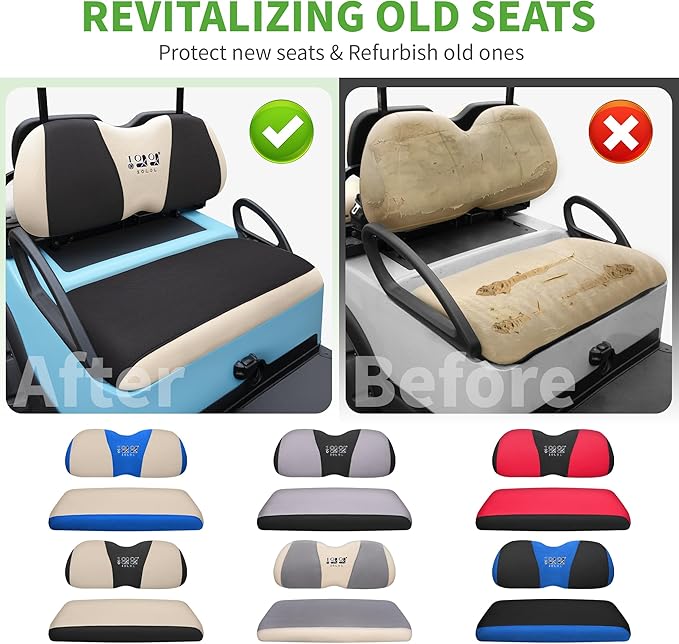 10L0L Golf Cart Seat Covers Universal for Yamaha G29 Drive2 Club Car Precedent Tempo Standard Front Seats, Breathable Mesh Bench Seat Cover, No Drilling Seat Cushion - All-Season Comfort