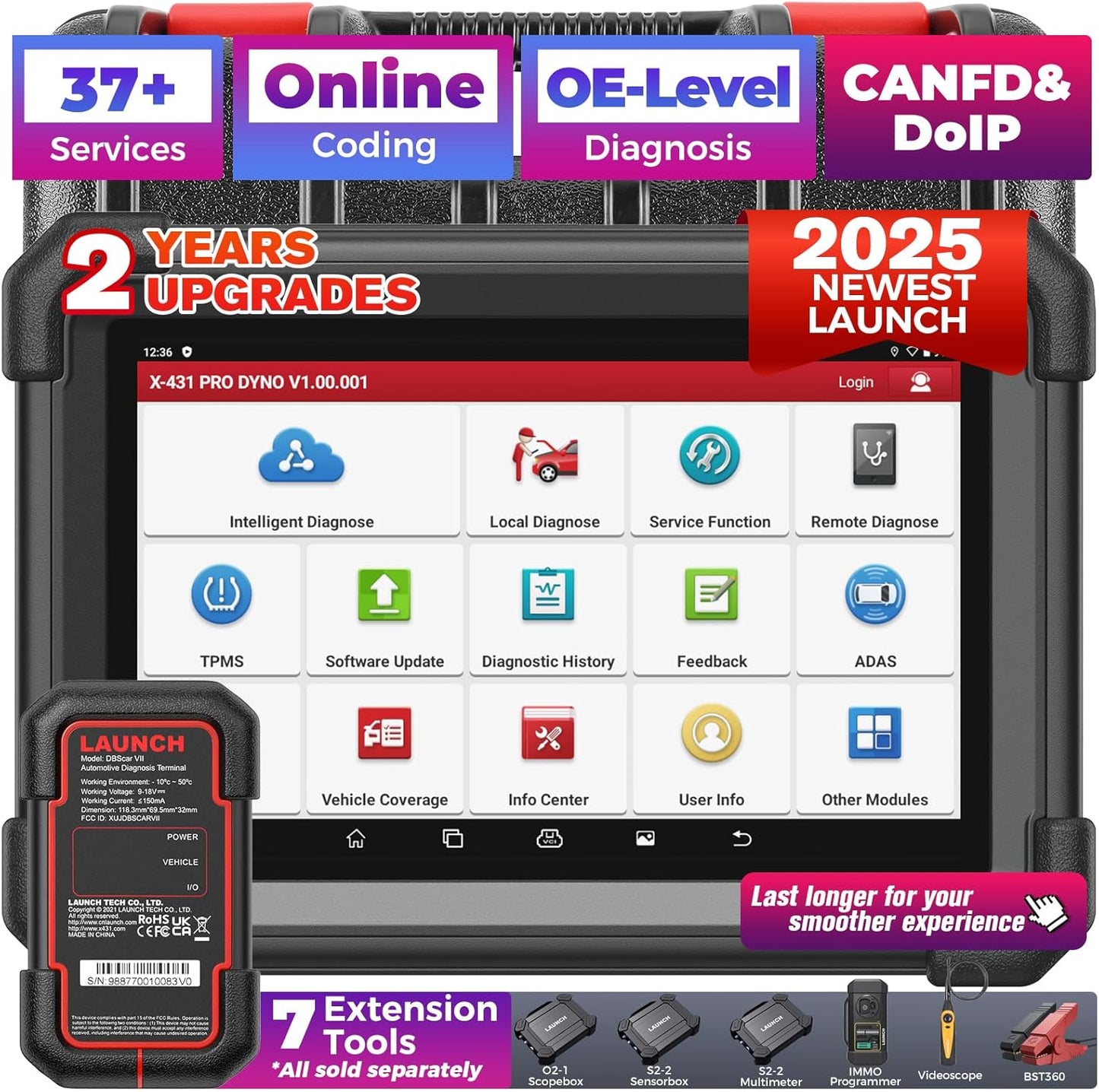 LAUNCH X431 PRO Dyno 2025 Upgrade Bidirectional Scan Tool for 99.99% of Cars, ECU Coding, Active Tests, 38+ Services, All System Diagnostic Scanner, CAN-FD & DoIP, FCA AutoAuth, 2 Years Free Update