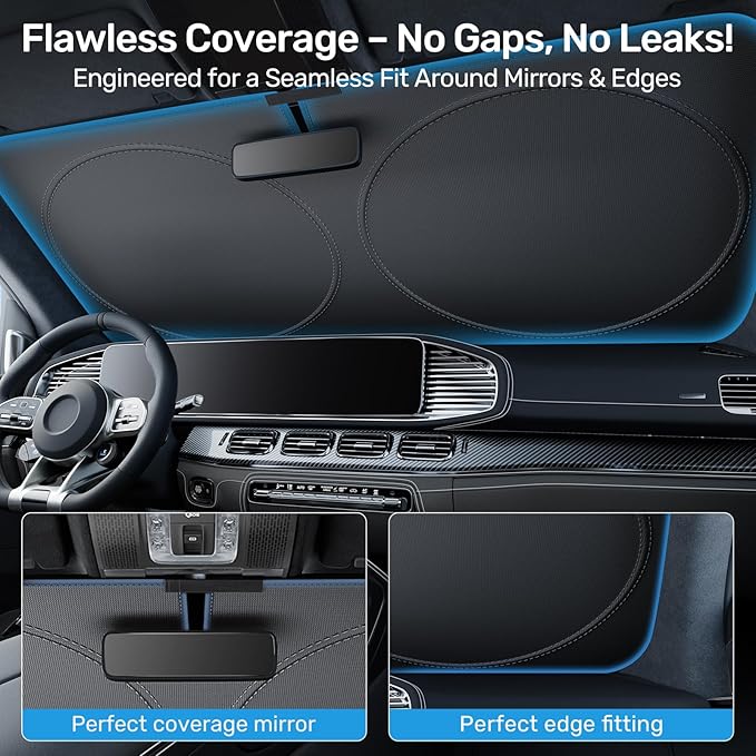 2025 Upgraded Zanch Car Front Windshield Sun Shade - Ultimate UV Protection & Heat Reduction|Innovative No Light Leakage Technology|Foldable Design for RV/Thor, 3X-Large(102'' x 51'')