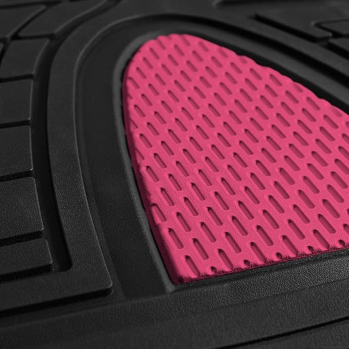 FH GROUP Car Seat Covers Premium Tall Channel Rubber Trimmable Floor Mats w. FH3001 Snake Pattern Silicone Steering Wheel Cover- Universal Fit for Trucks, SUVs, and Vans (Pink/Black) F11311