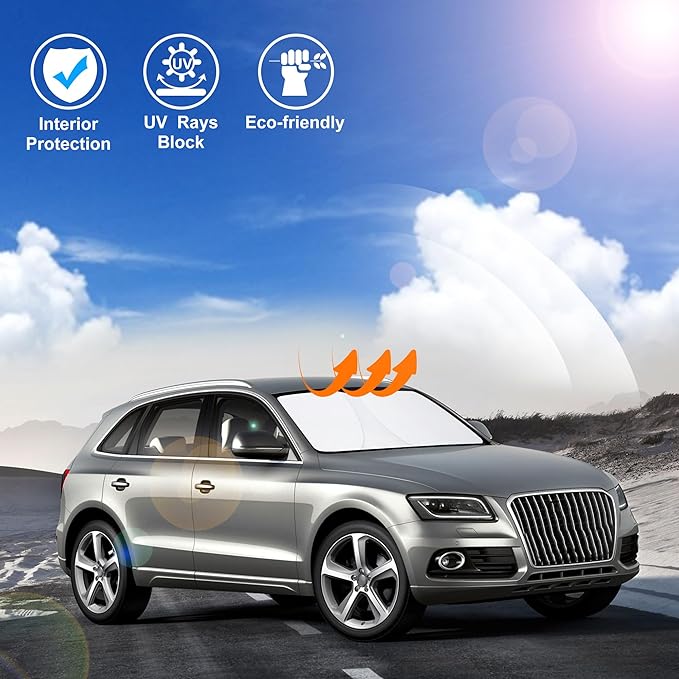 Windshield Sun Shade Custom Fit for 2009-2017 Audi Q5/2014-2017 Audi SQ5 Accessories Foldable Sunshade Sun Blocker Protect Car from Sun Rays & Heat Damage Keep Car Cooler