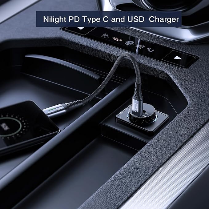 Nilight Quick USB Socket 12V 24V PD Type C and USB Connector 3A Car Outlet with Waterproof Cover Spring Cap LED Light Dual Outlets Port for Cars Trucks Motorcycle RVs Campers